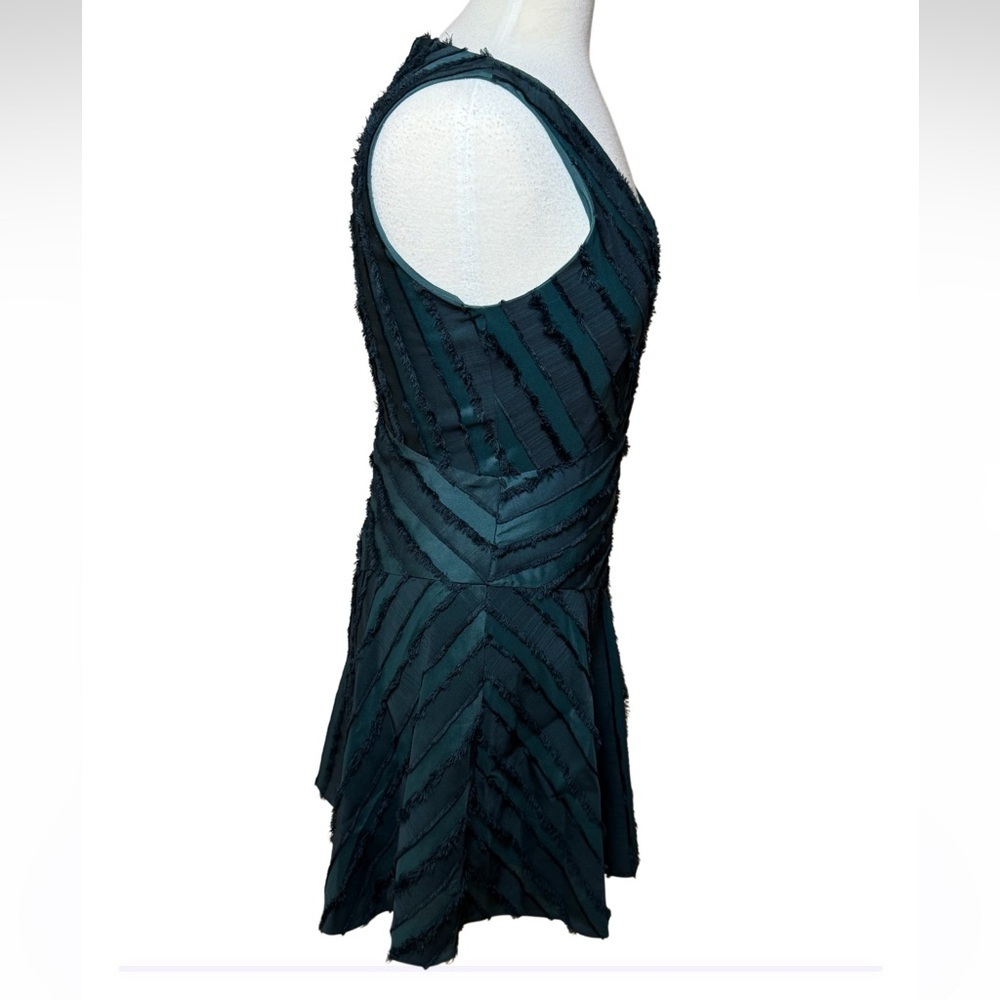 Rebecca Taylor Forest Green Eyelash Striped Skater Skirt Mini Dress-Size 4 NWT - Picture 5 of 15